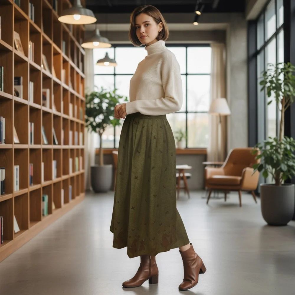 Vintage midi skirt Womens size 6 cottagecore folkcore peasant boho artsy green - Picture 1 of 16